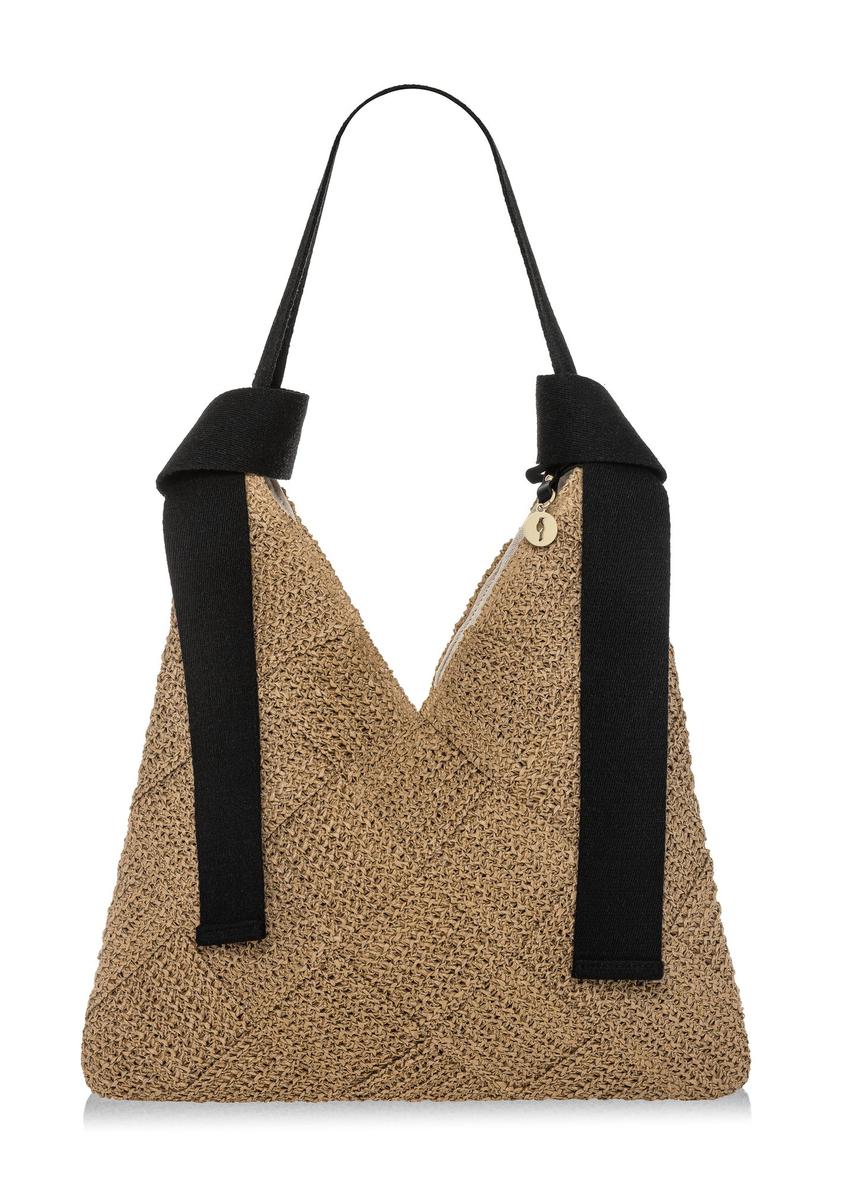 Beige women's handbag made of natural fiber TOREC-1039-1E(W26) - front product view, on a white background.