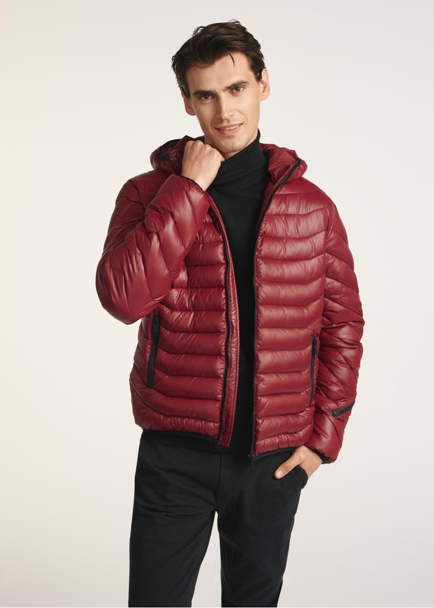 Men's jacket in burgundy color KURMT-0380-49(Z25), product visible from the front on the model, half of the silhouette visible.