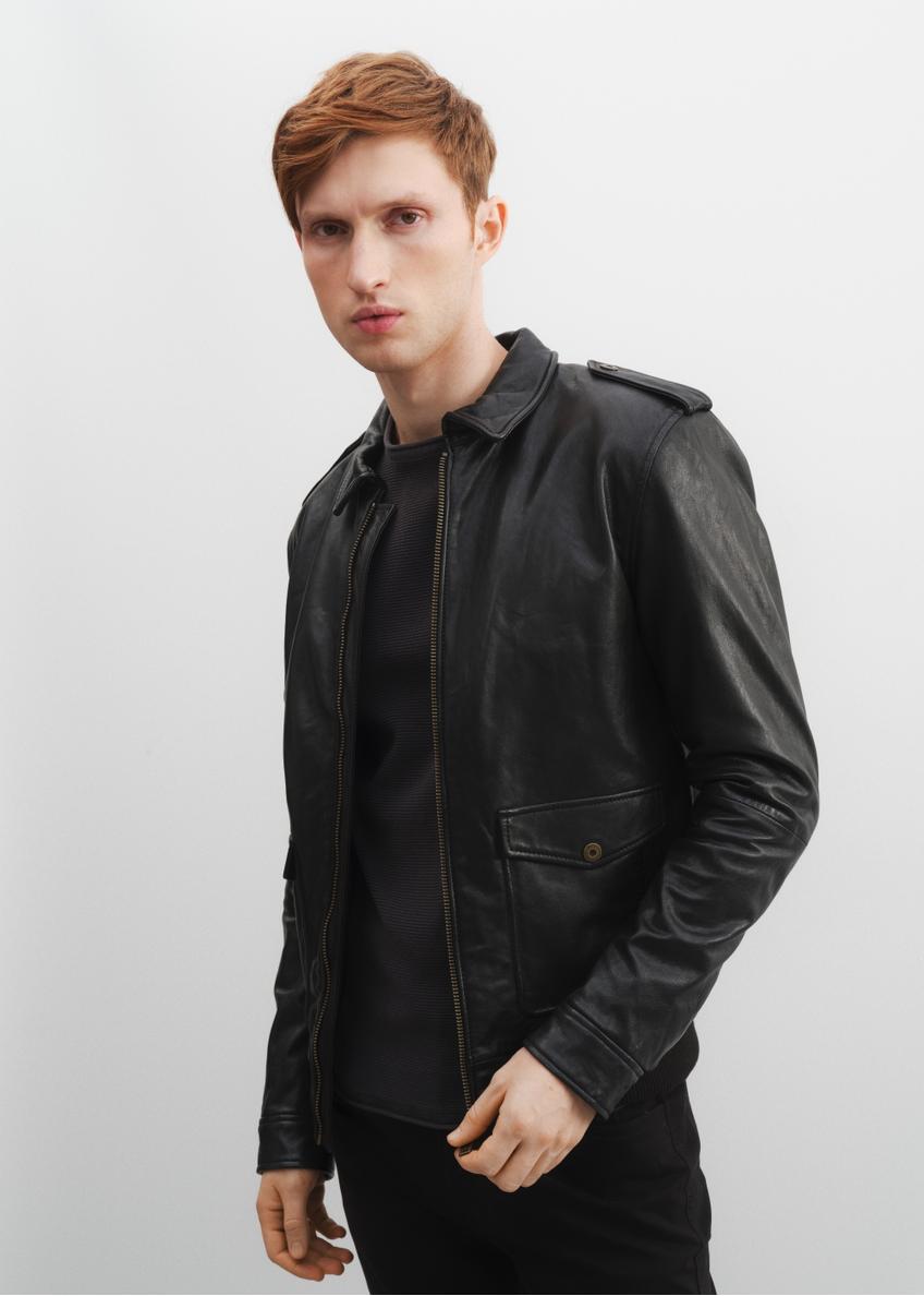 Men's leather jacket with collar KURMS-0290-1281(W23)-01