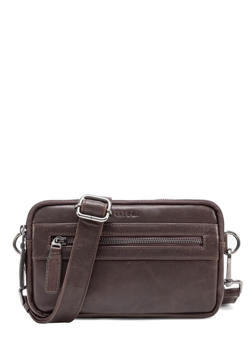 Men's brown leather waist bag TORMS-0462-1H(Z26), product view from the front on a white background.