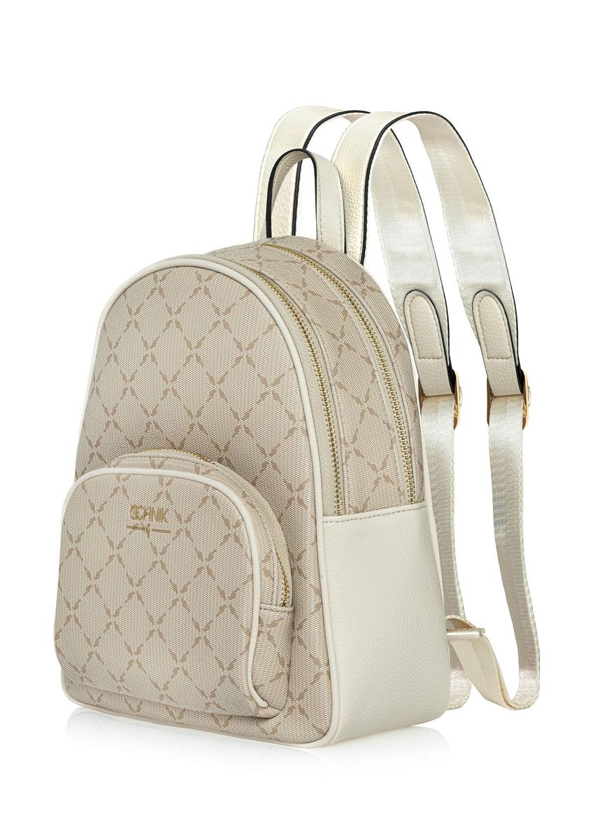 Beige women's backpack with monogram TOREC-1026-81(W25)