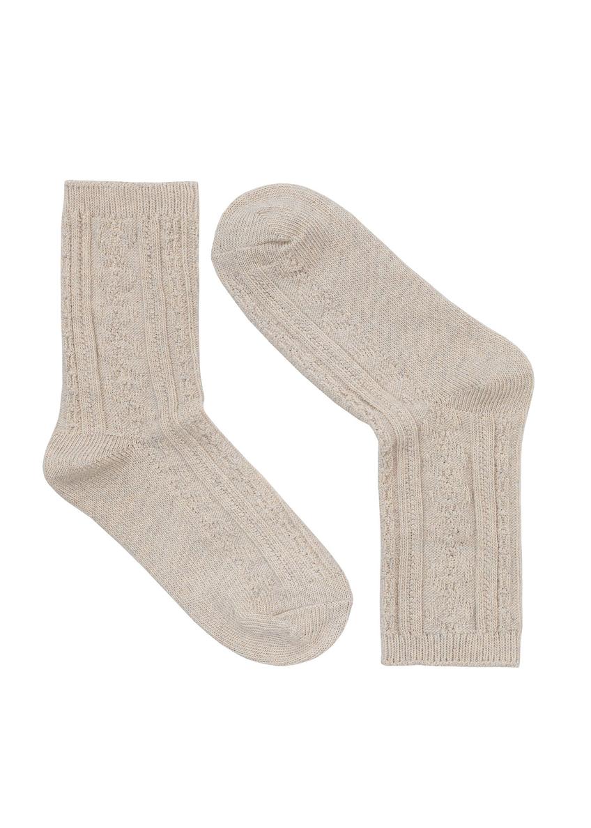 Long beige women's socks SKADT-0071-80(Z24)-01