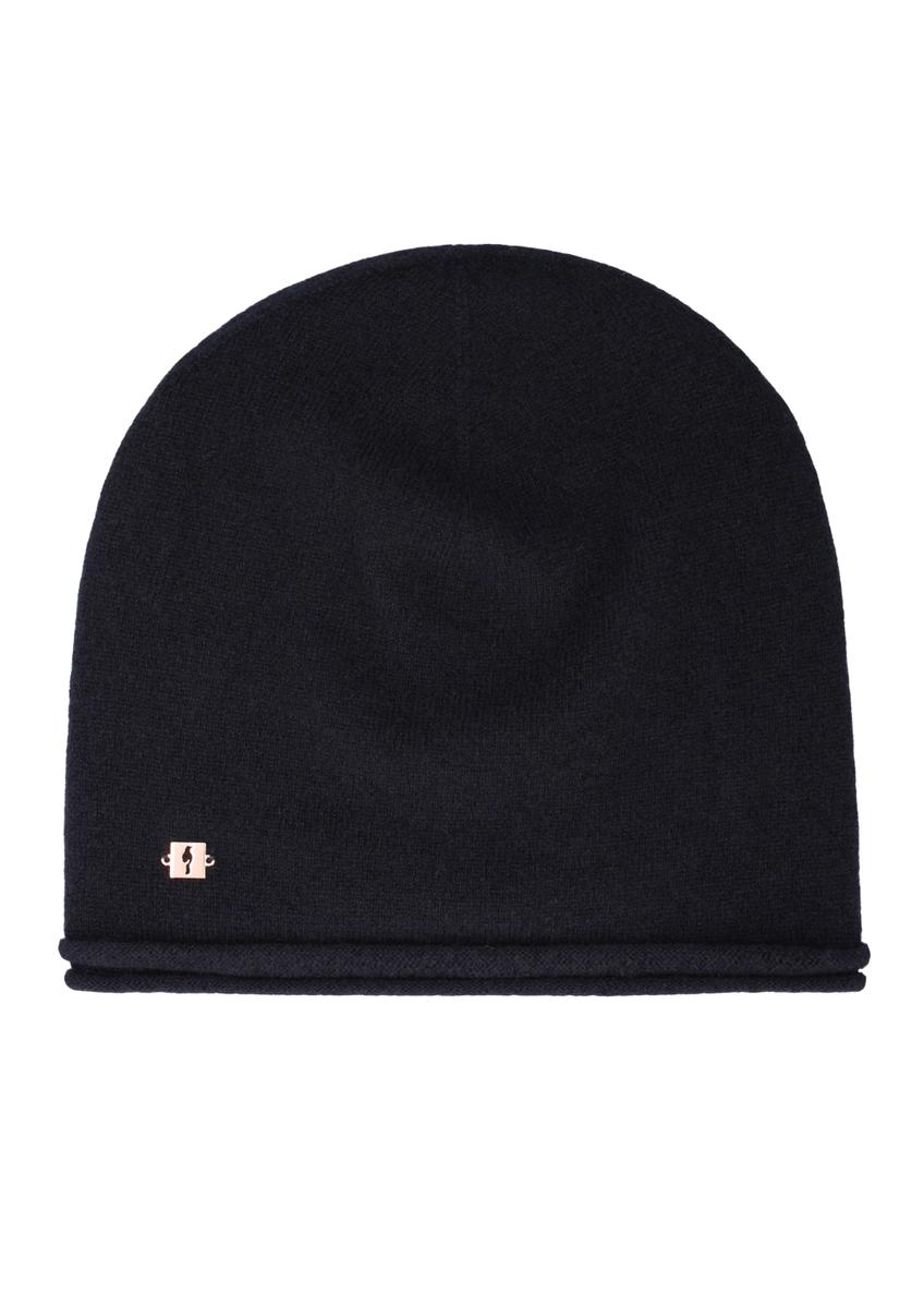 Black women's cashmere hat CZADT-0043-99(Z25), front product view on white background.