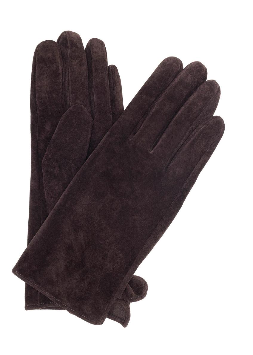 Brown suede women's gloves REKDS-0099-89(Z25) - front product view on white background.