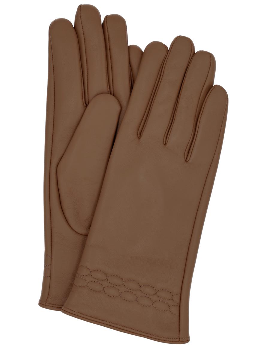 Beige women's leather gloves REKDS-0024-1B(Z26) - product view from above, on a white background.