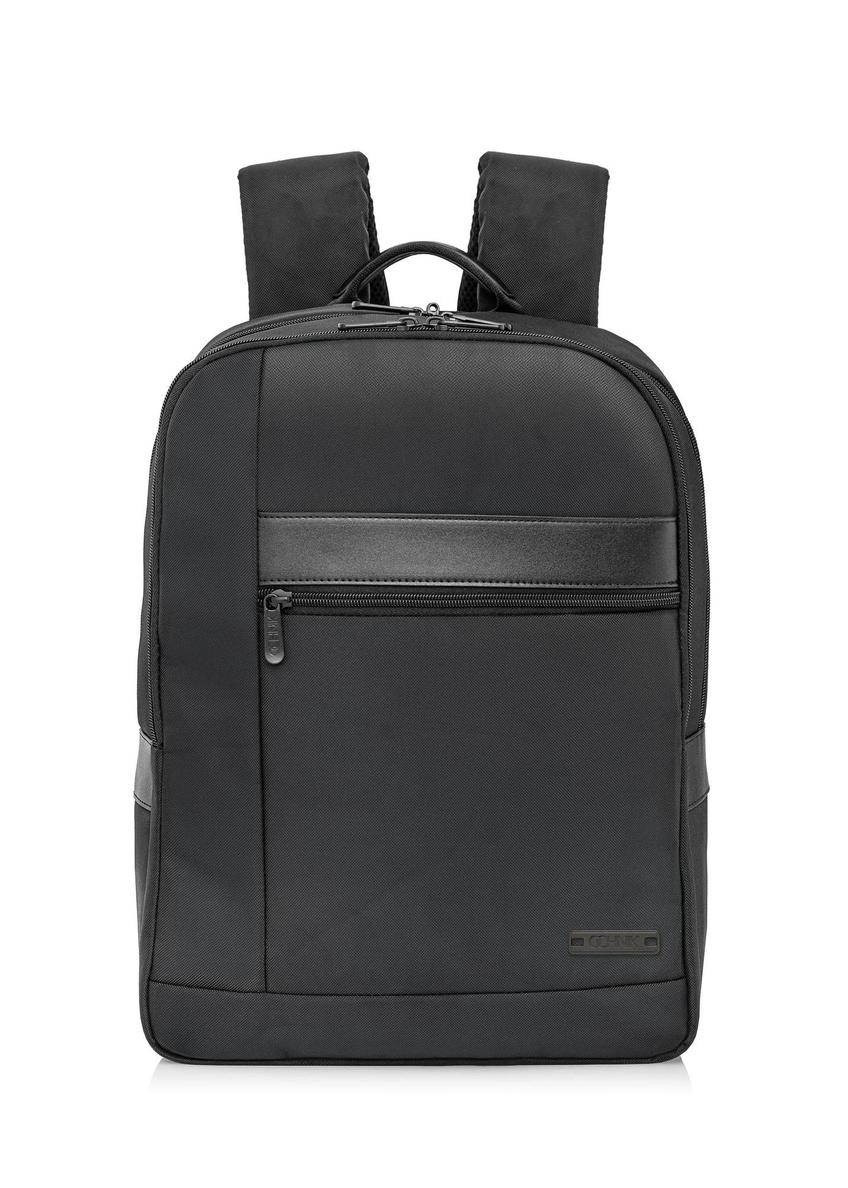 Black two-compartment men's backpack with logo PLCMN-0001D-99(W25)