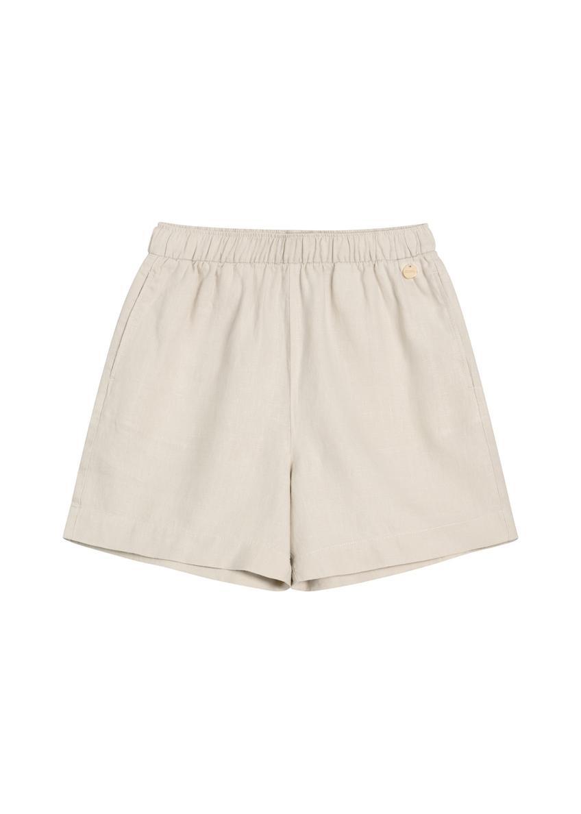 Women's linen shorts in light beige SZODT-0019-1A(W26)