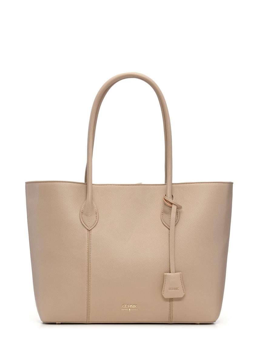 Beige women's shopper bag TOREC-1241-1B(Z26) - front product view, on a white background.