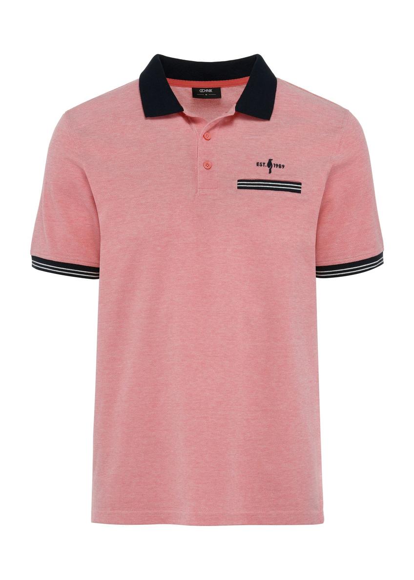 Coral polo shirt with contrasting accents POLMT-0068-18(W25)-01