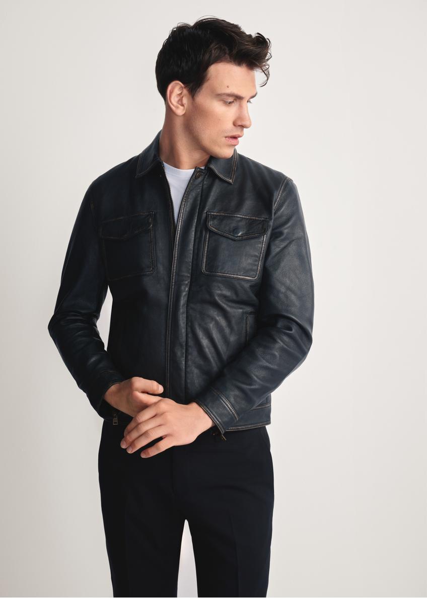 Black men's vintage leather jacket KURMS-0381-2870(Z25)