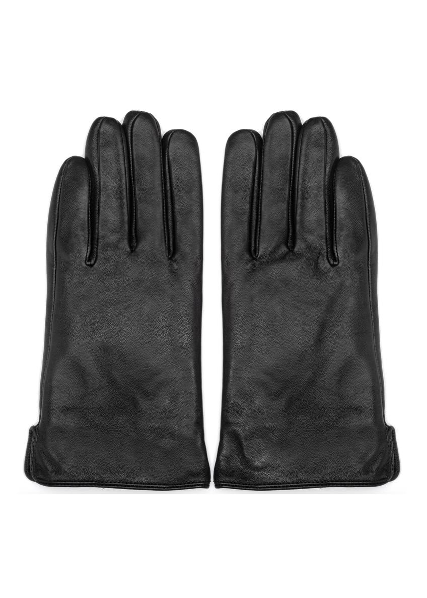 Men's black leather gloves REKMS-0009-99(Z24)