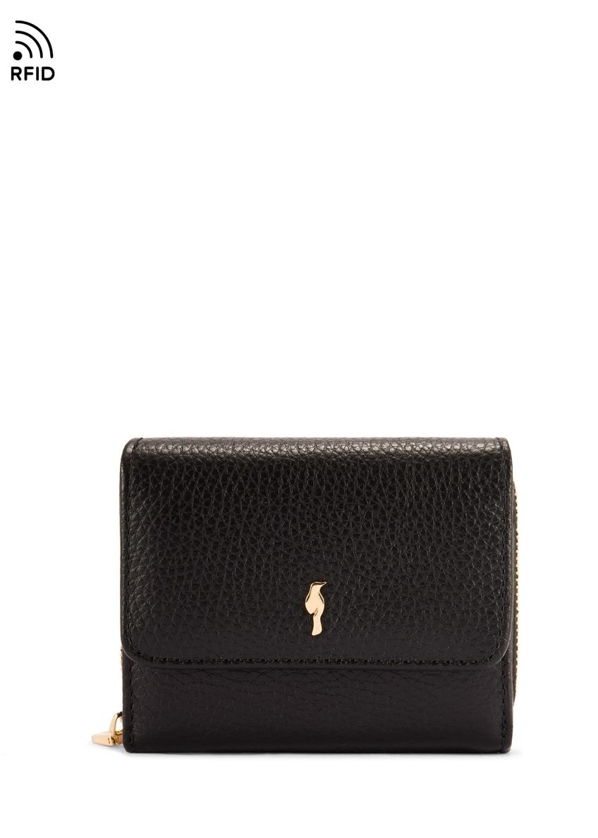 Black leather women's wallet with RFID protection PORES-0825RFID-9I(Z26), front product view on white background.