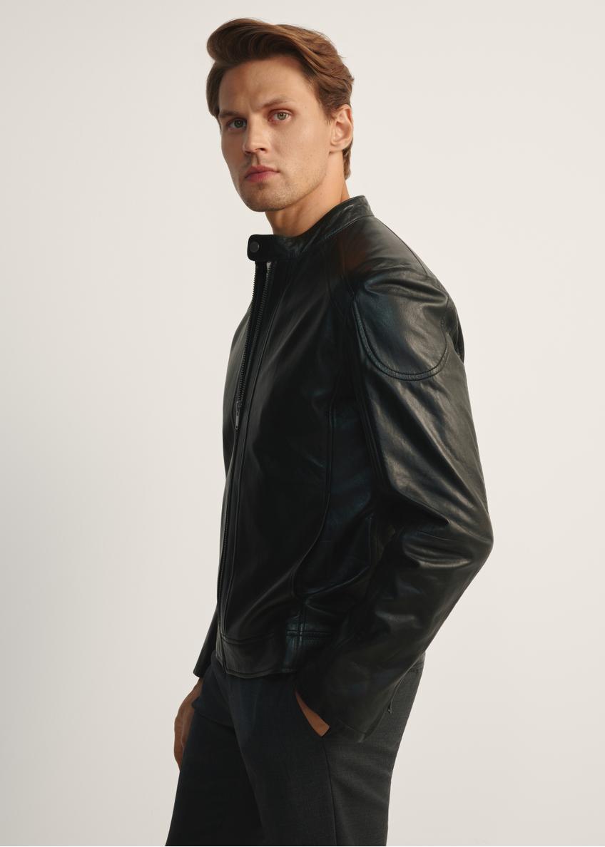 Men's black leather jacket with stand-up collar KURMS-0315-5427(Z25)