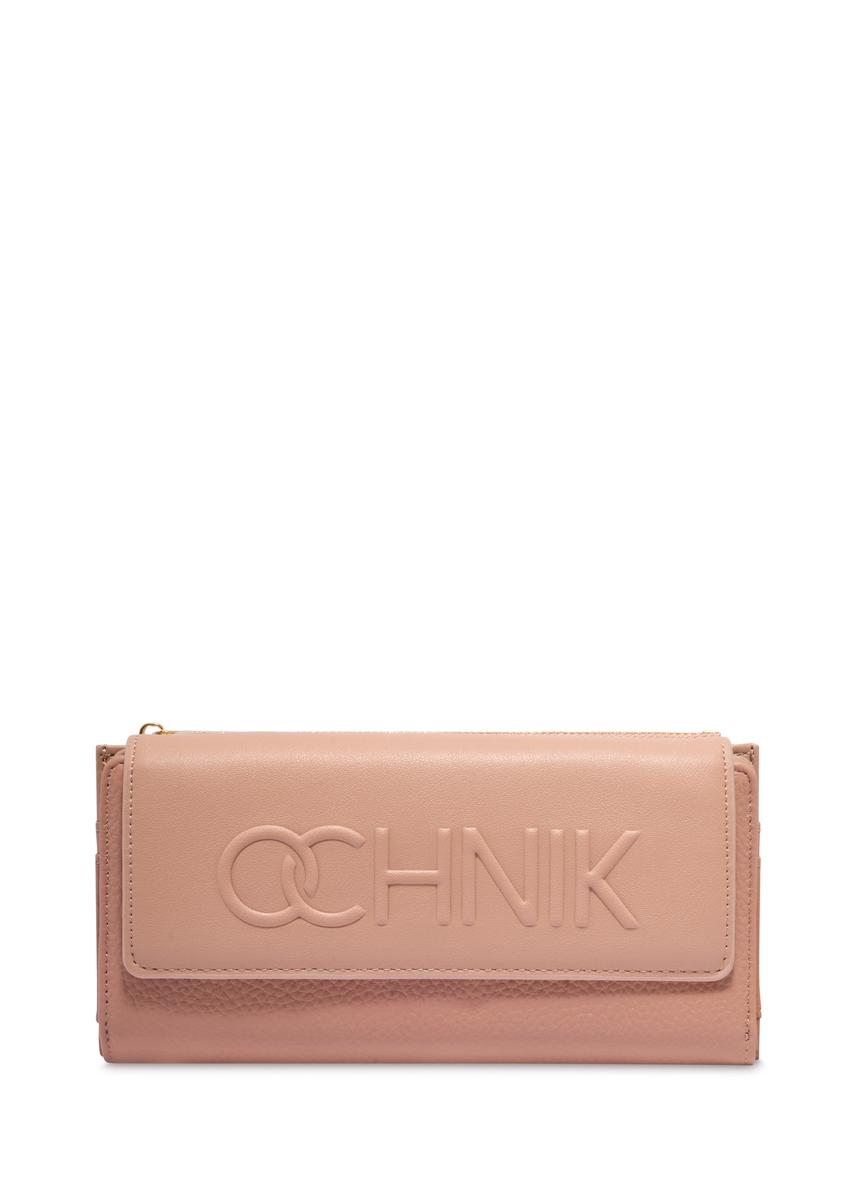 Large beige women's wallet with logo POREC-0343A-1B(Z26), front product views on a light background.