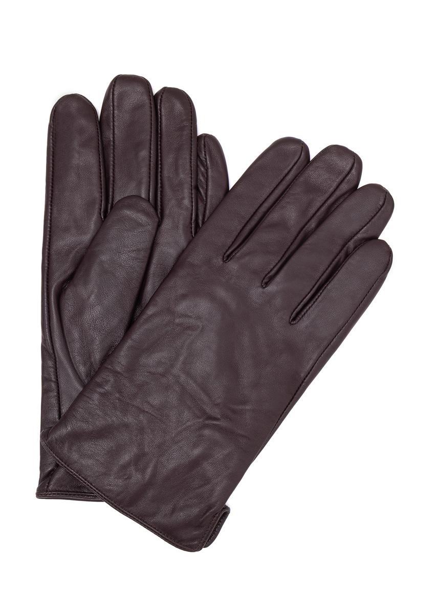 Men's brown leather gloves REKMS-0009A-90(Z25), front product view on white background.