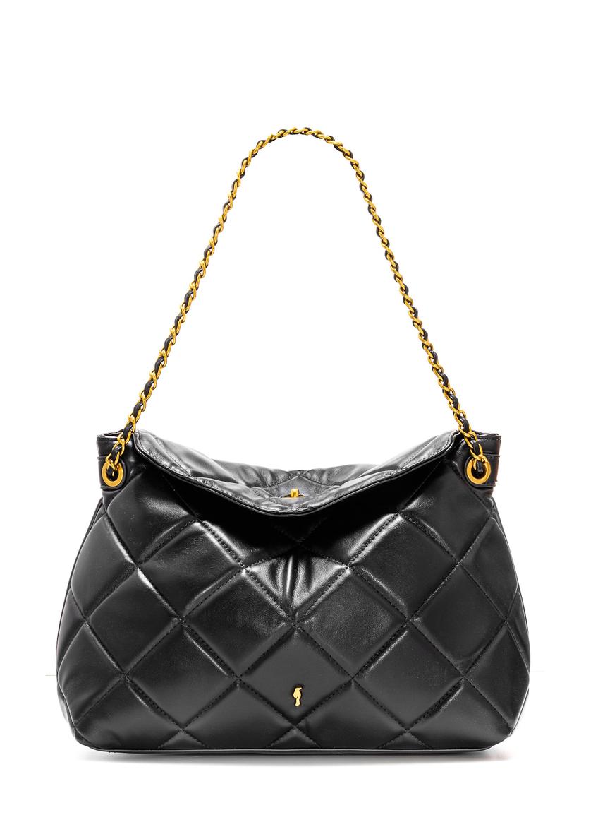 Black quilted women's handbag TOREC-1058-99(Z25), front product view on white background.