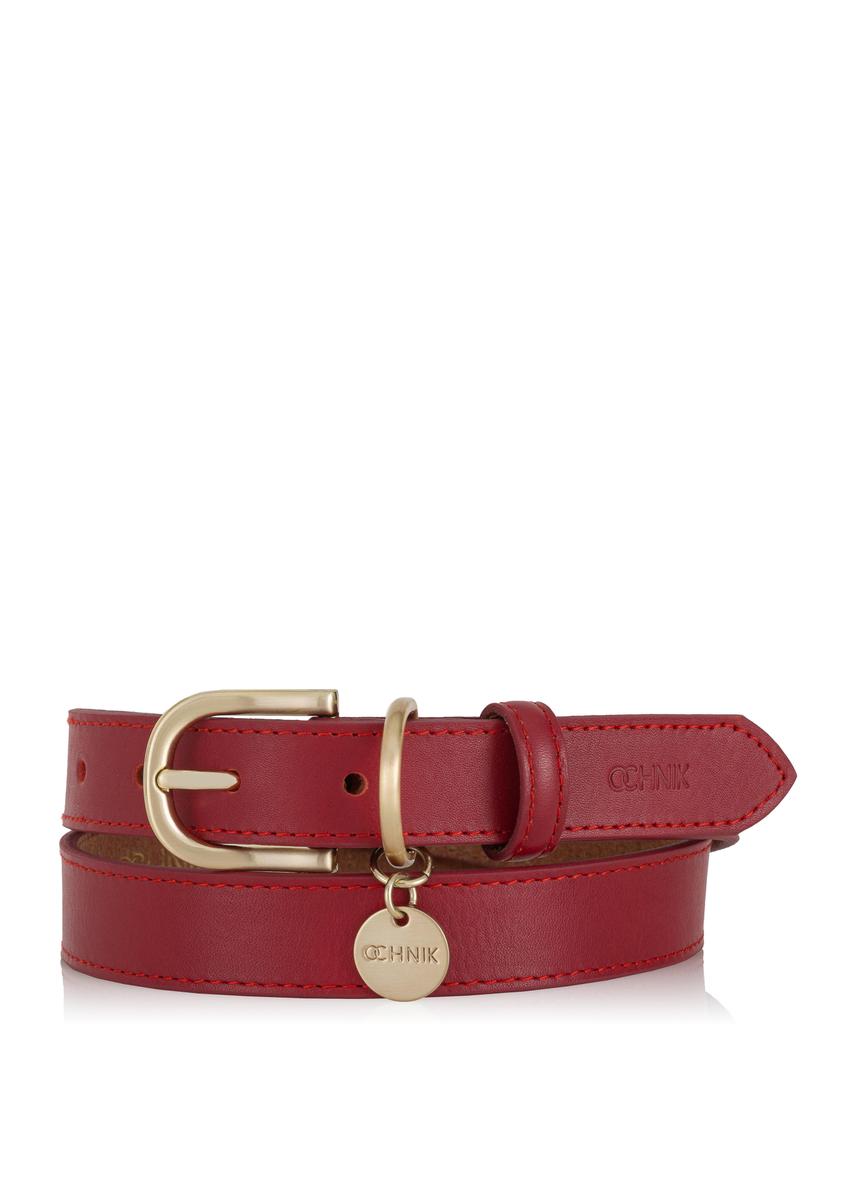 Women's red leather belt PASDS-0275-42(Z23)-01