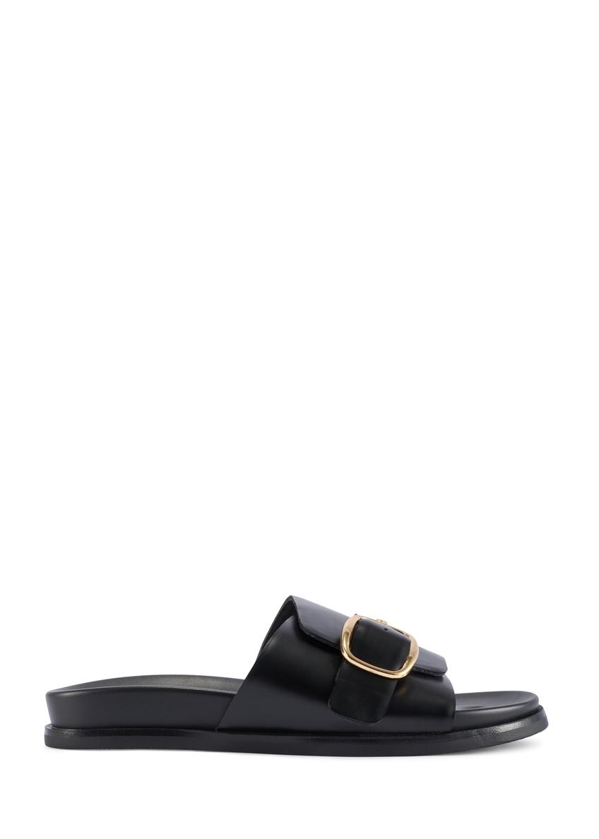 Black leather women's flip-flops BUTYD-1269-99(W26)