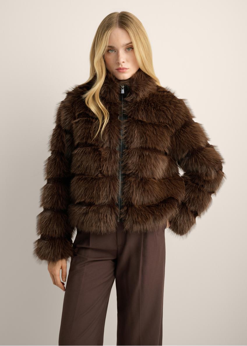 Short dark brown women's fur coat FUTDP-0085-1I(Z26)