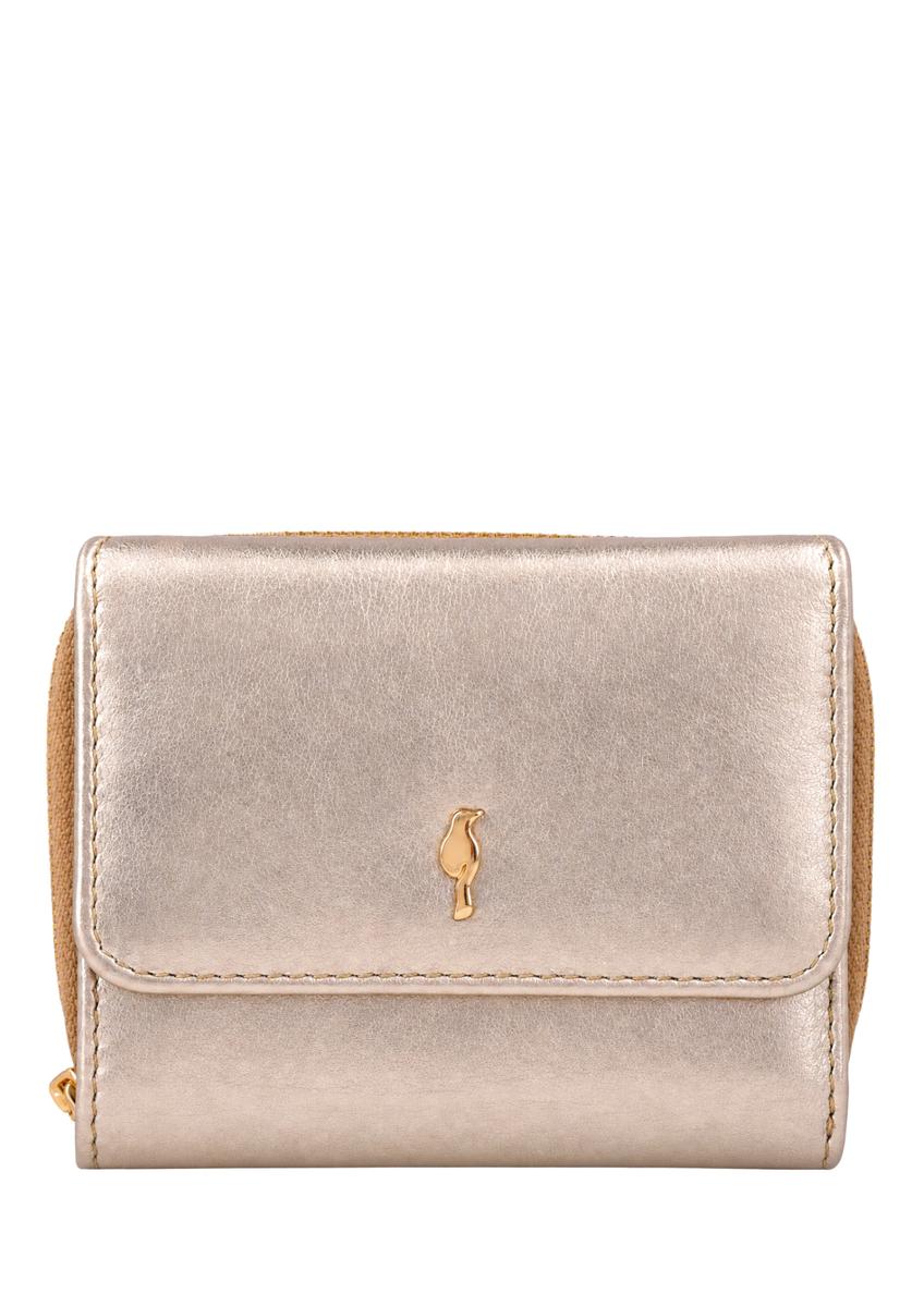 Small women's leather wallet in gold color PORES-1026-2X(Z26), front product view on white background.