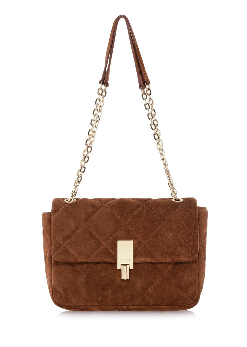 Brown quilted suede handbag for women TORES-1001-89(W24)-01