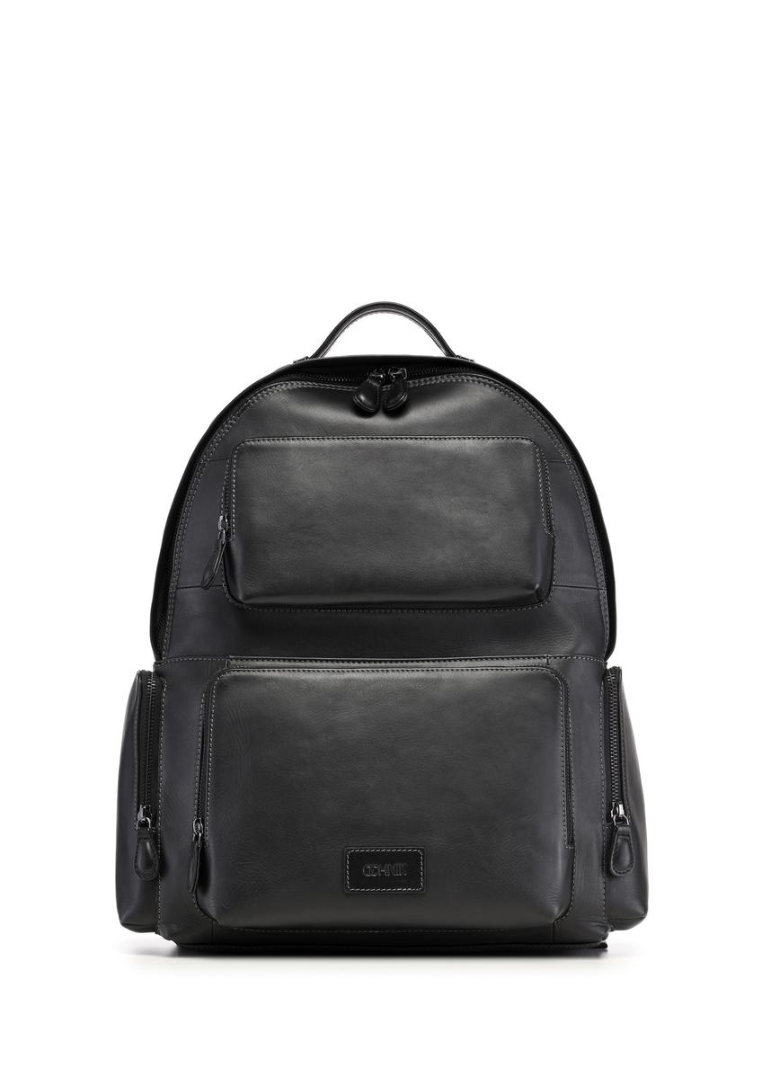Men's black leather backpack TORMS-0526-99(Z26) - front product view, on white background.