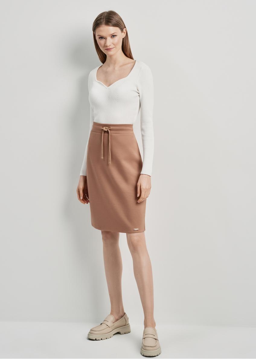 Camel pencil skirt with ties SPCDT-0059A-89(W24)-01