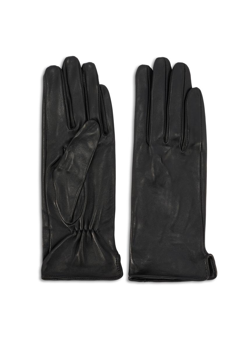 Black leather women's gloves REKDS-0100-99(Z25)