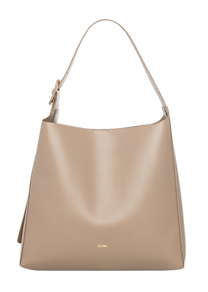 Large women's shoulder bag in cool beige color TOREC-1337-1K(Z26) - front product view, on a white background.