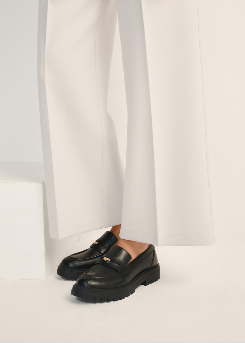 Black leather women's loafers with logo BUTYD-1197-99(Z25)