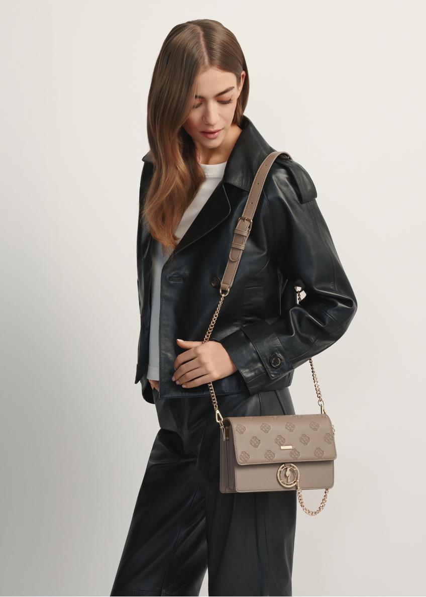 Dark beige women's handbag with monogram TOREC-0536-1K(W26)