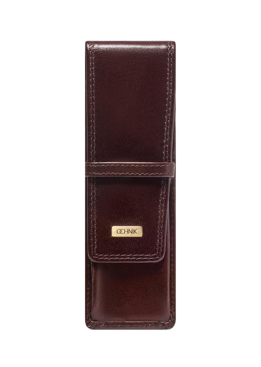 Burgundy leather pen case PL-178-4D(KS), front product view on white background.