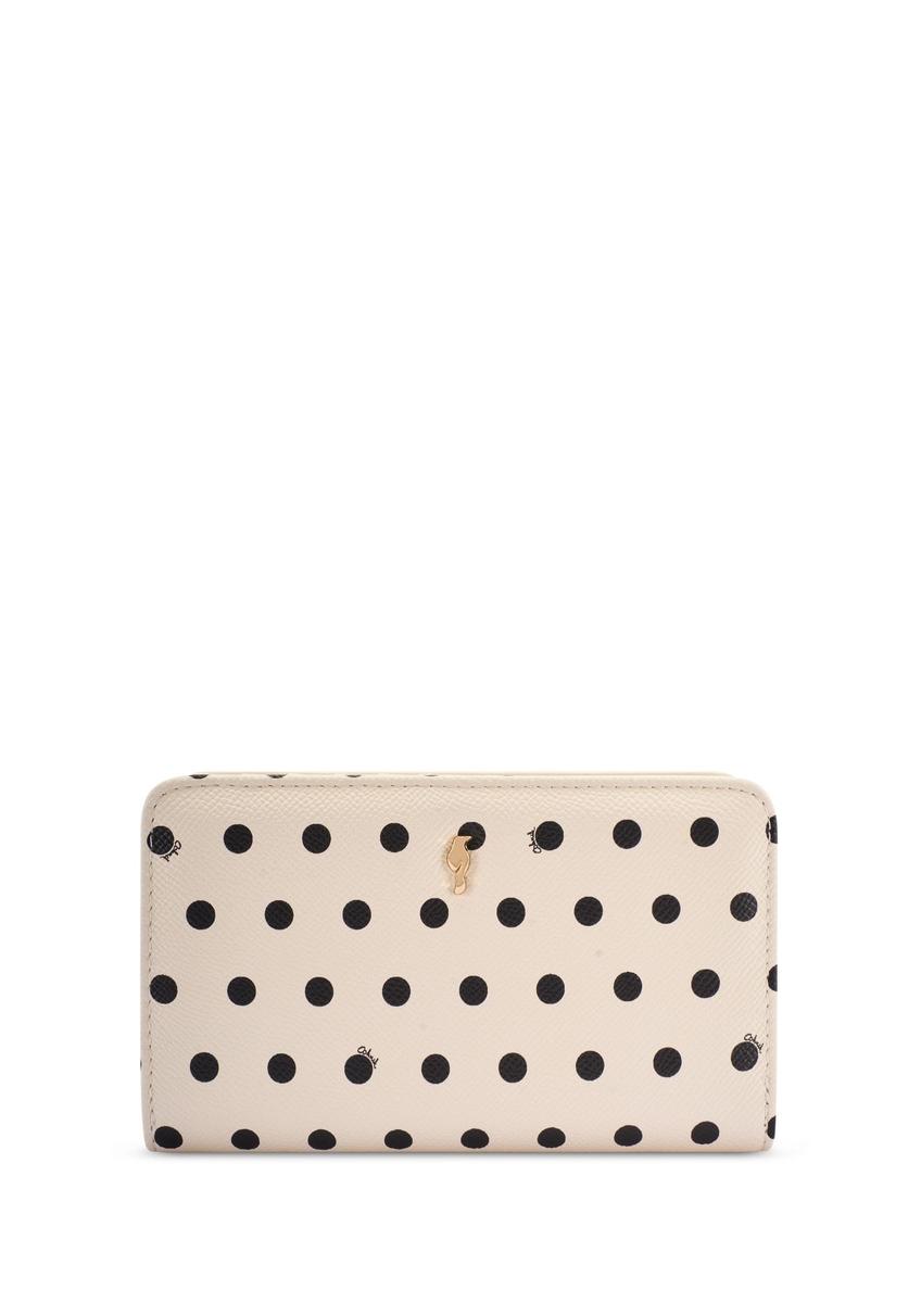 Beige polka dot women's wallet POREC-0362-0P(W26) - front product view, on white background.
