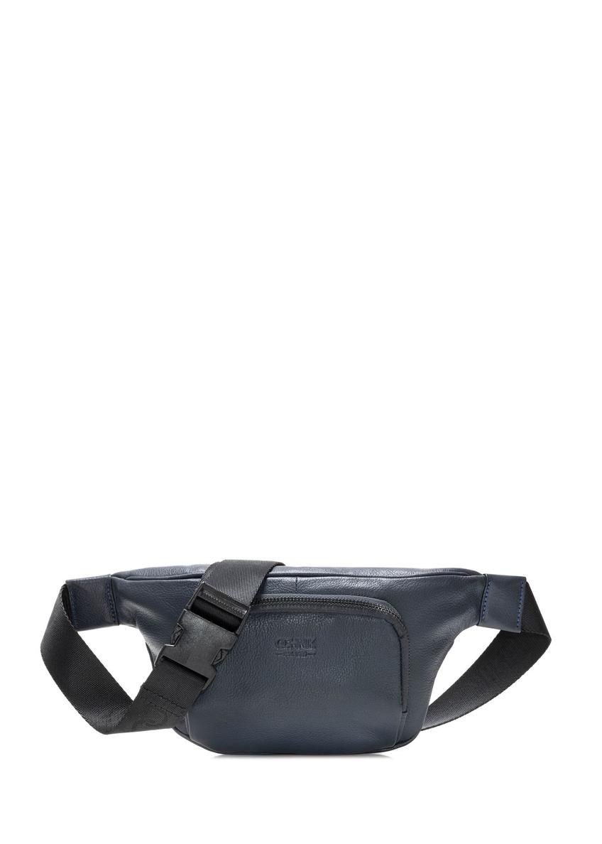 Men's navy blue leather zippered kidney TORMS-0280A-69(W24)