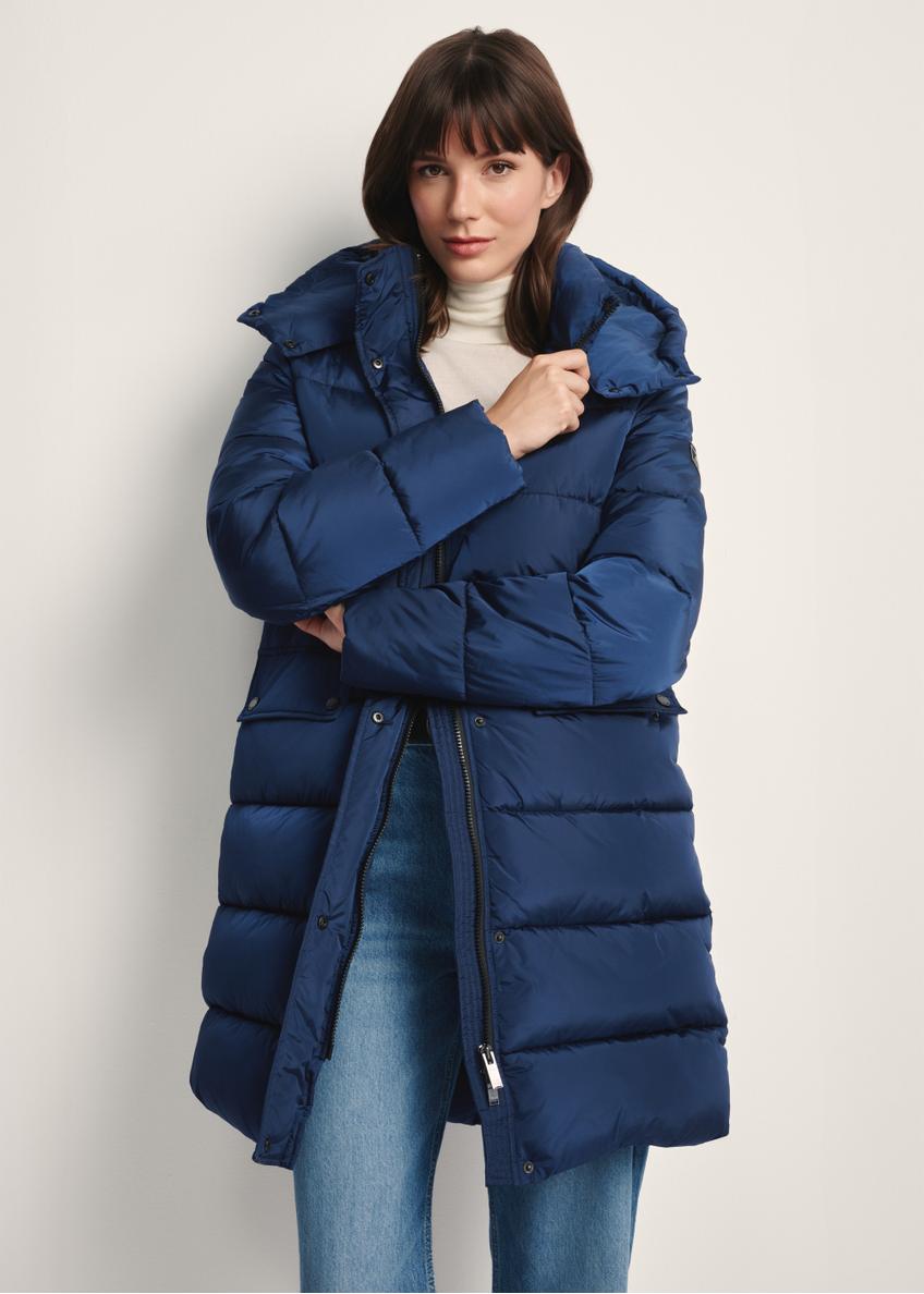 Navy blue women's winter jacket KURDT-0600-69(Z25) - front product view on a model on a white background.