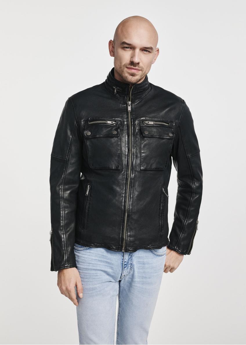 Black men's leather jacket KURMS-0366-2792(W25)-02