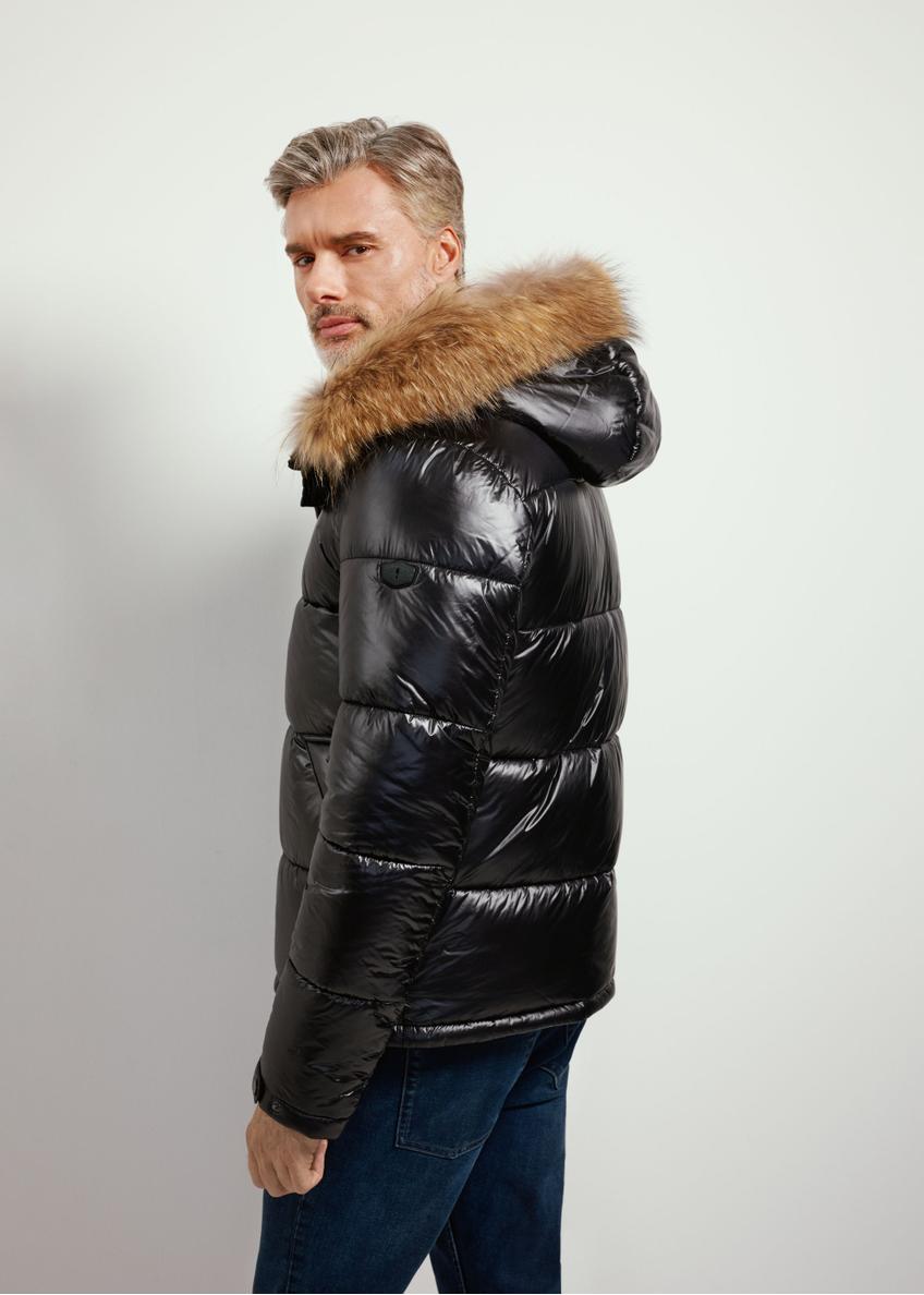 Black men's insulated jacket with fur KURMT-0341-99(Z24)