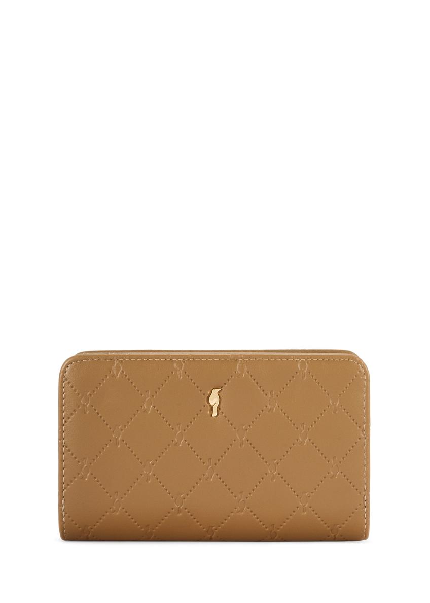 Beige women's wallet with monogram POREC-0348A-81(Z25), front product view on white background.