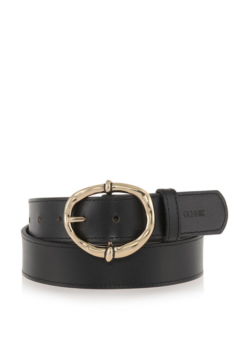 Women's black leather belt PASDS-0273-99(W23)-01