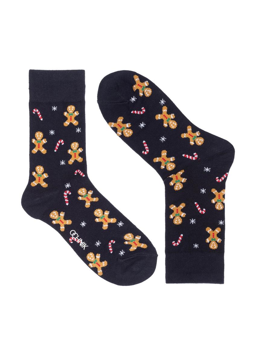 Navy blue men's Christmas socks SKAMT-0183-7D(Z26), front product view on white background.