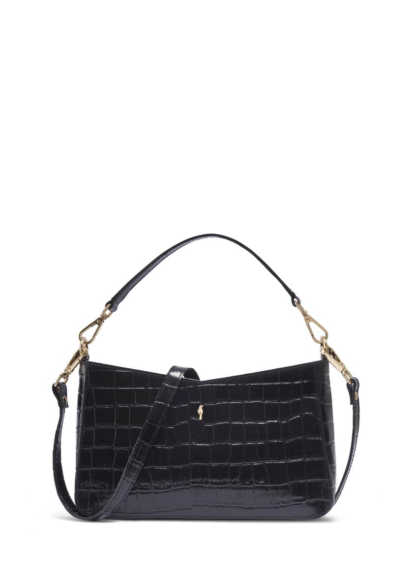 Black croco leather handbag TORES-1326-9G(Z26), front product view on light background.