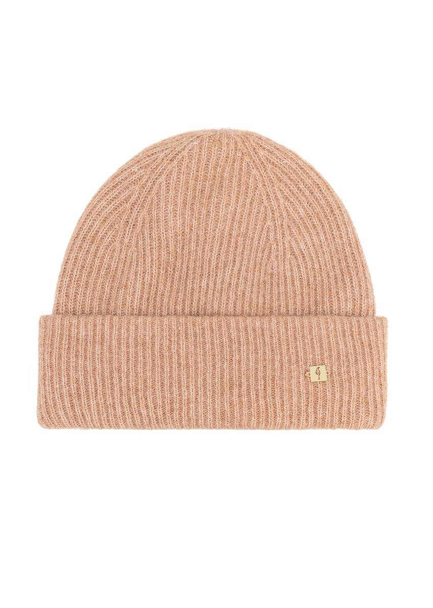 Dark beige women's hat with a wool blend CZADT-0201-81(Z25), front view of the product on a white background.
