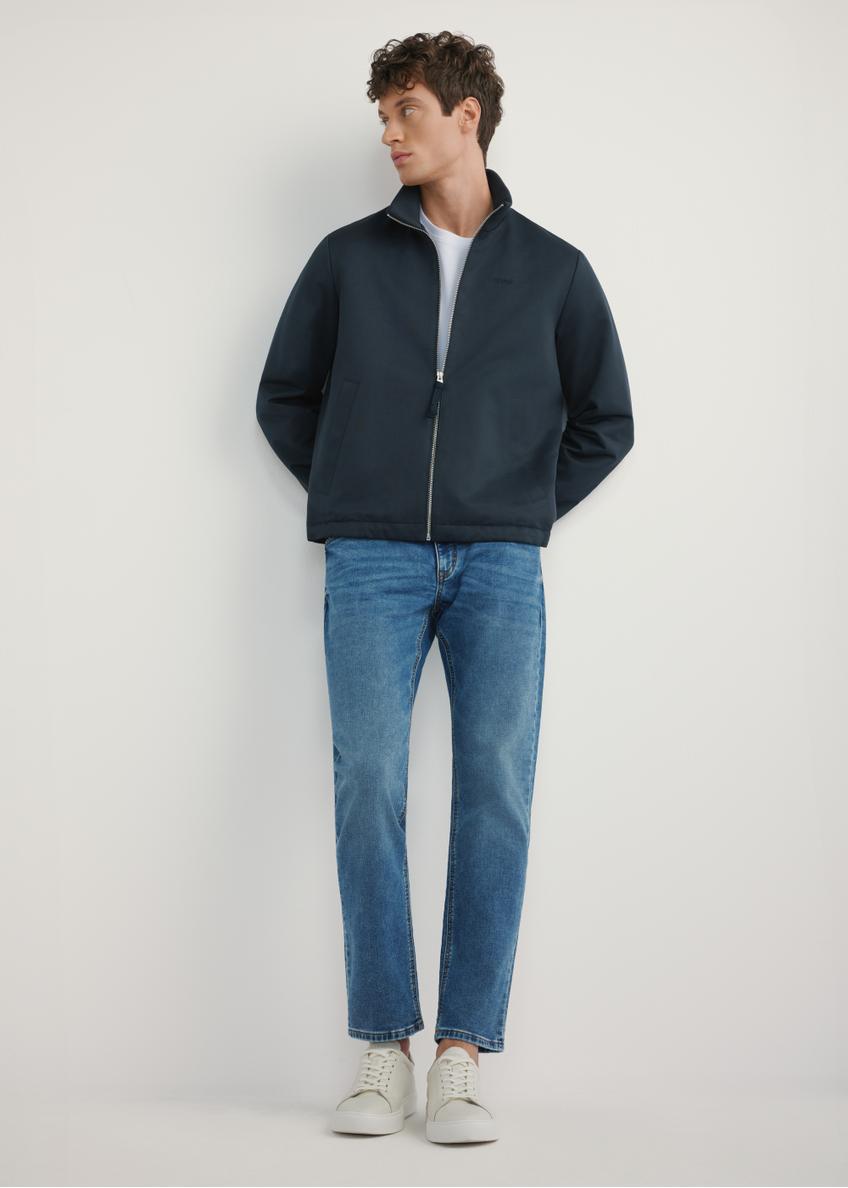 Men's navy blue transitional jacket KURMT-0404-7D(W26), front product view on model. Full body visible.