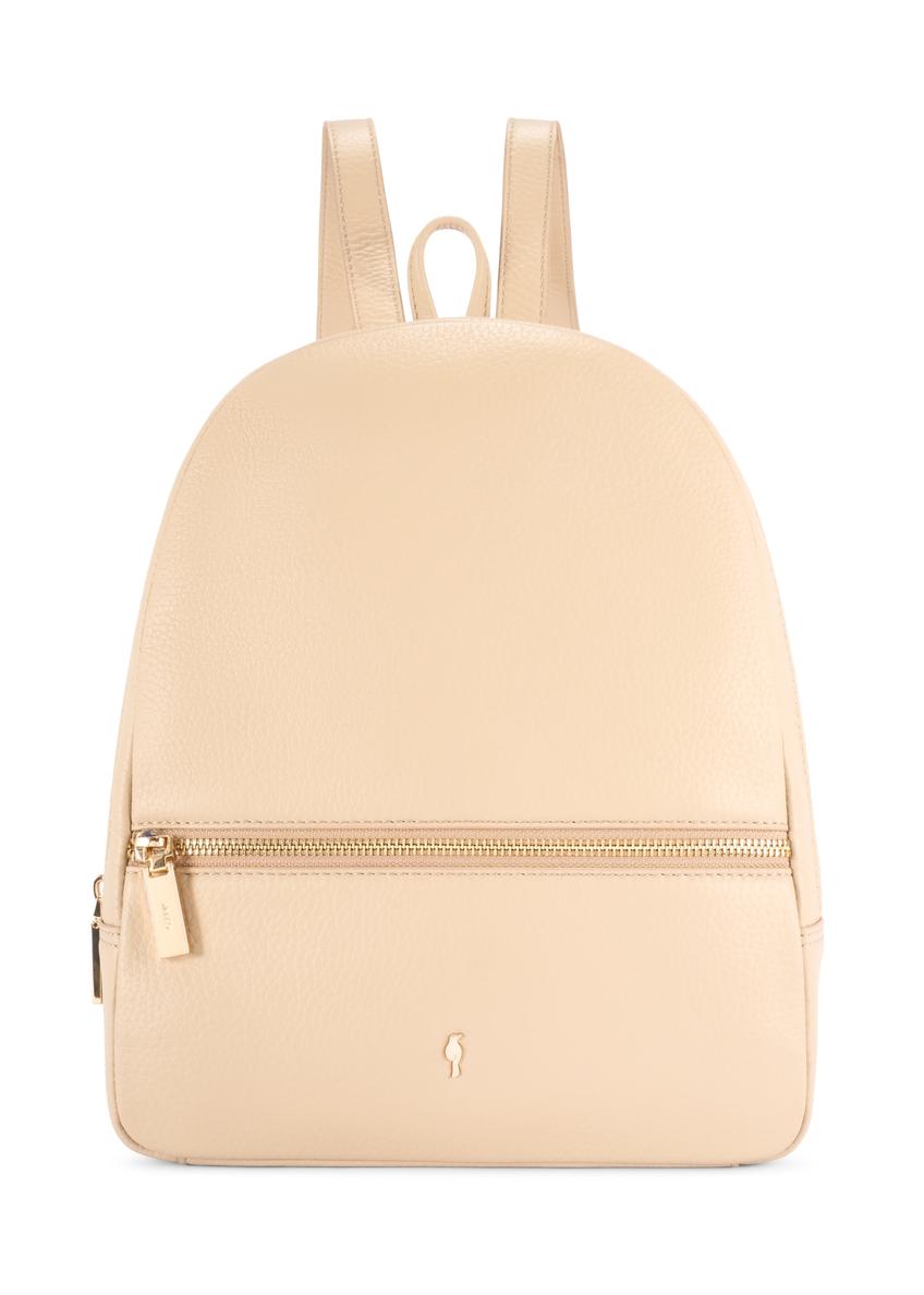 Beige leather women's backpack TORES-0898E-1B(W26) - front product view, on white background.
