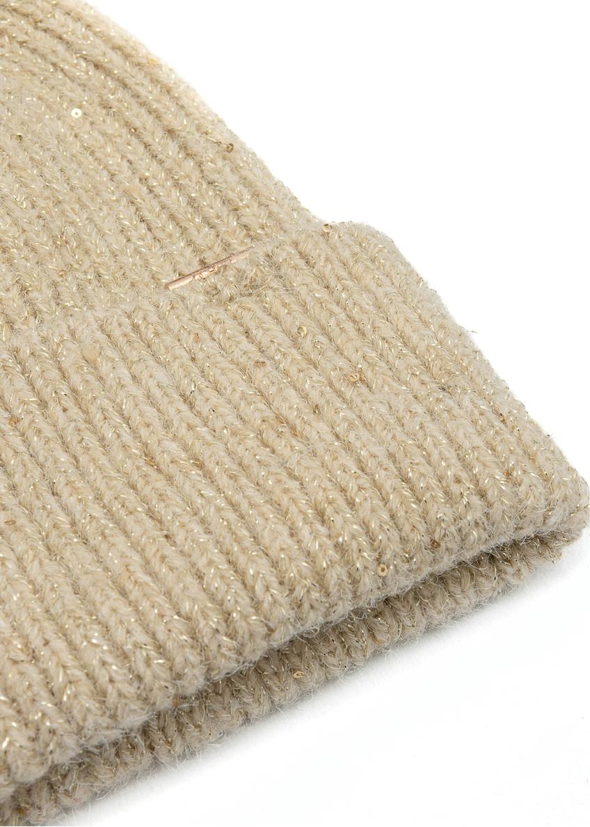 Beige women's cap with wool CZADT-0218-81(Z25)