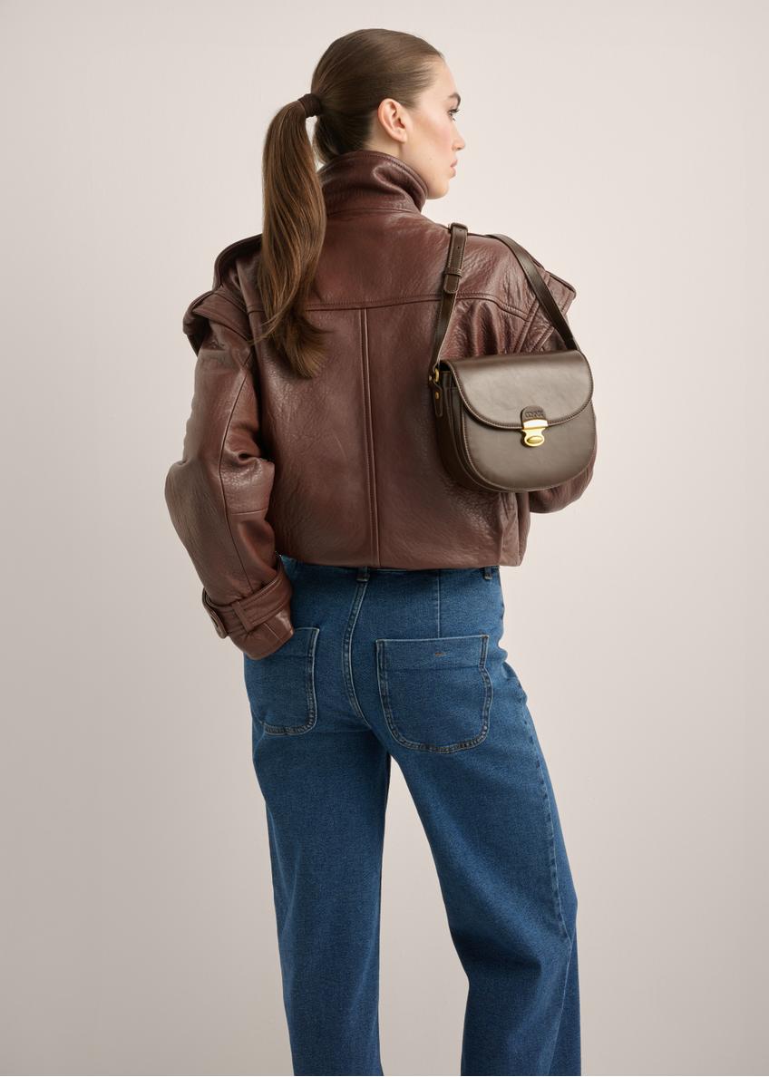 Small semi-circular brown women's messenger bag TOREC-1390-1H(Z26)