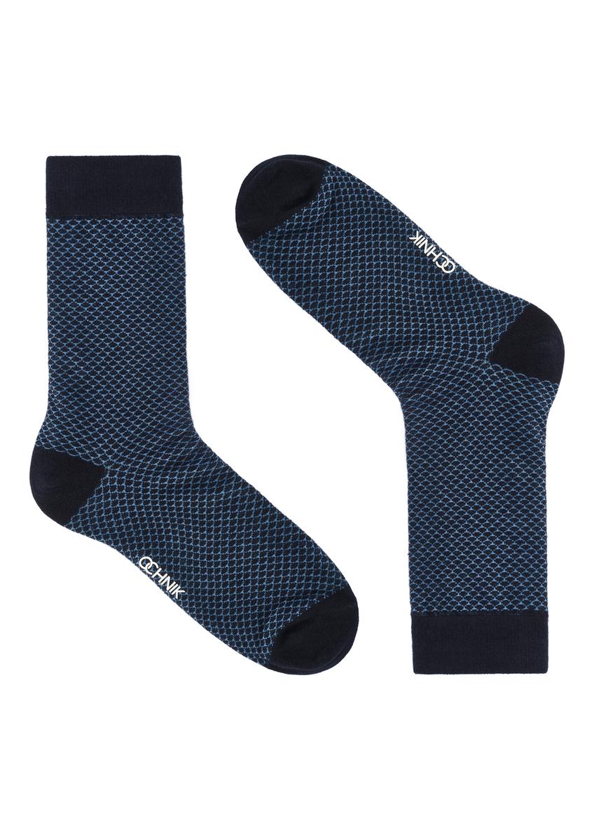 Navy blue men's long socks SKAMT-0196-69(Z25), product view without packaging on white background.