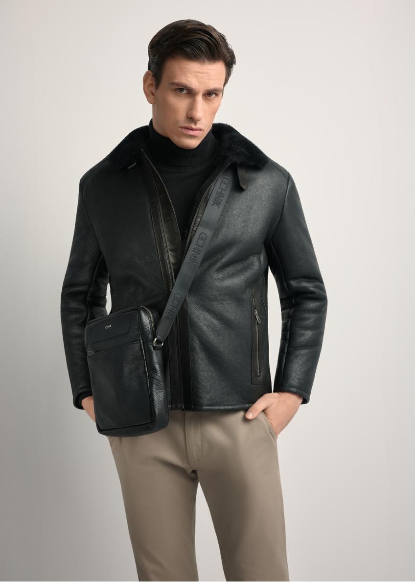 Black leather men's bag with logo TORMS-0297A-99(Z25)