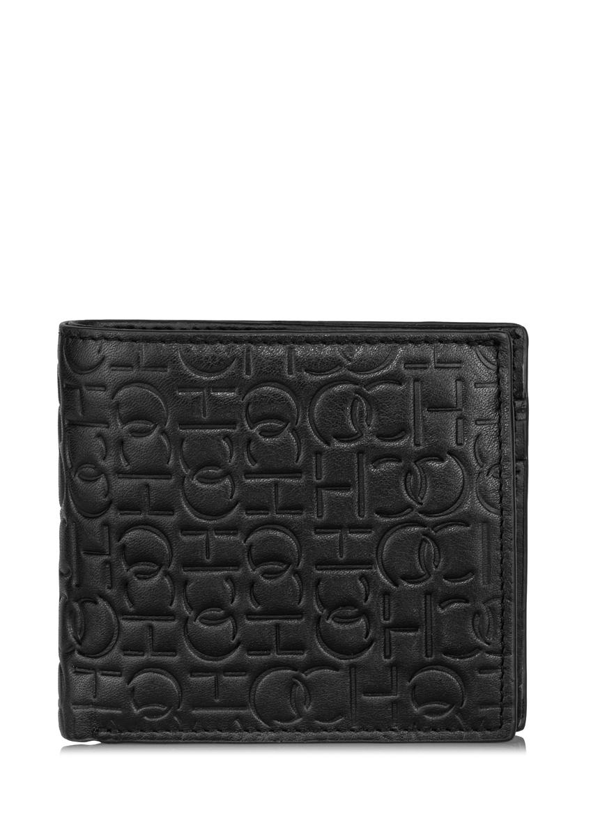 Men's black leather wallet with monogram PORMS-0603-98(Z23)-07