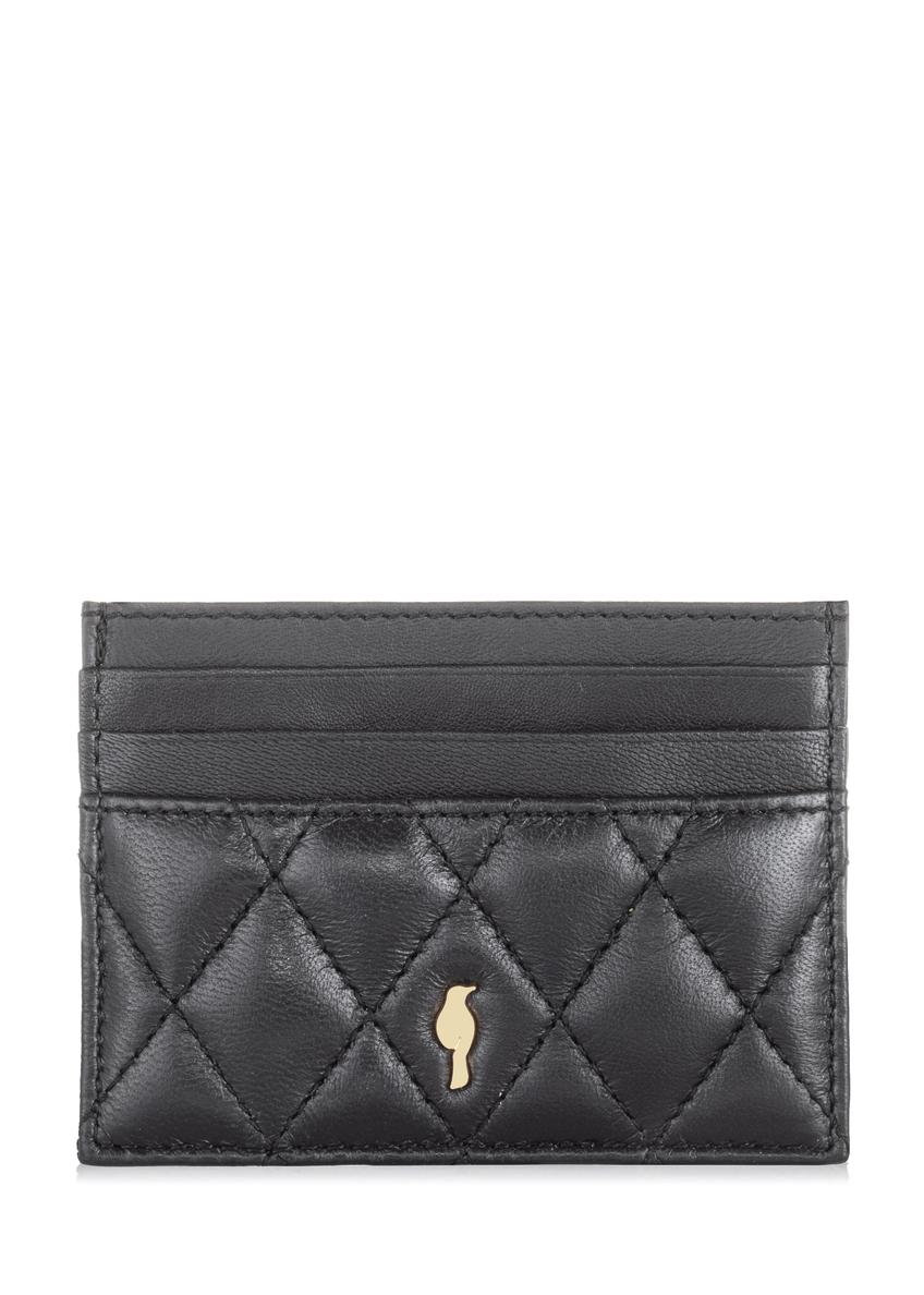 Black leather quilted card case PORES-0856-99(W23)-06